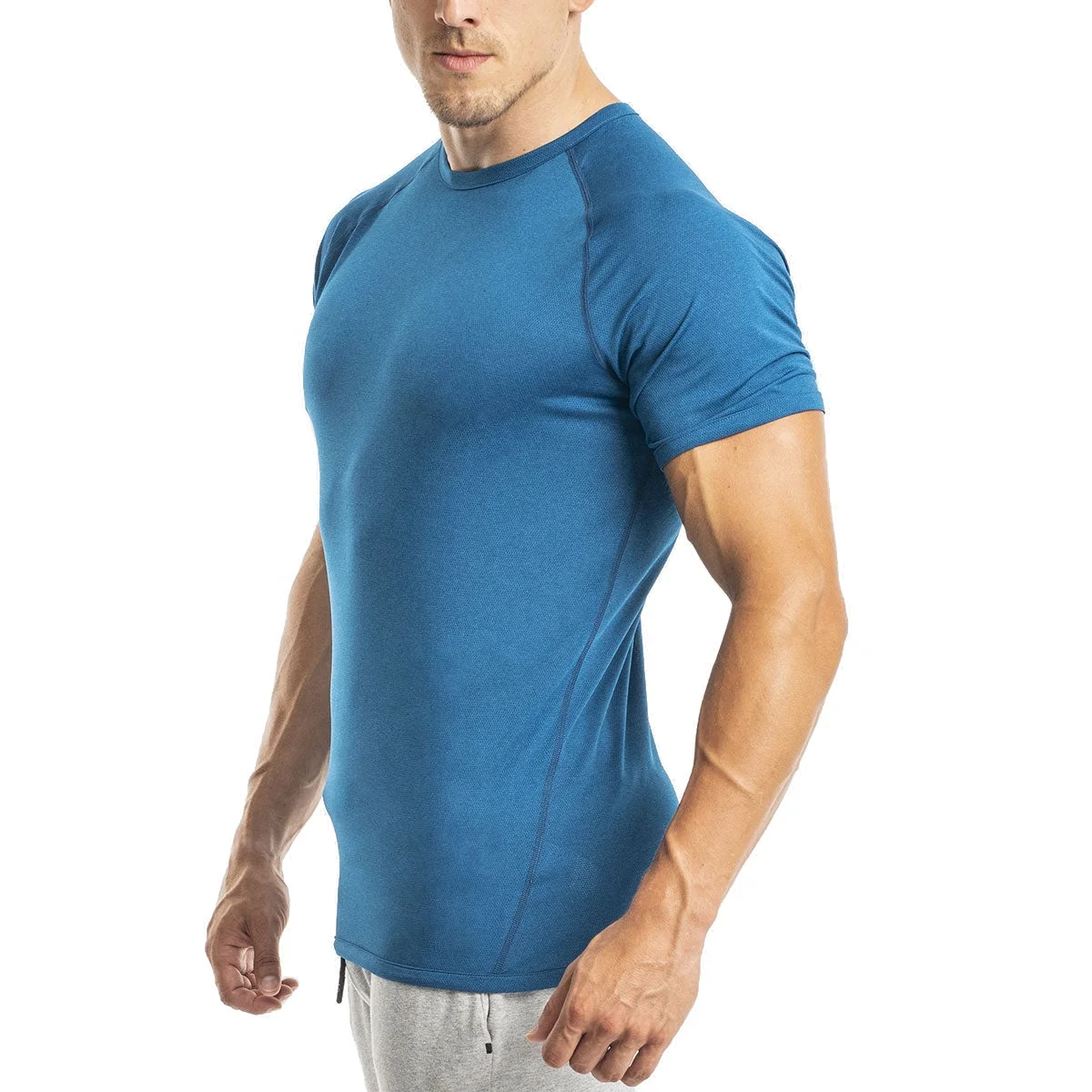 Wholesale quick dry polyester spandex Men Shirt Compression Sport Bodybuilding Gym Tops V-neck Fitness Training Running Tshirt