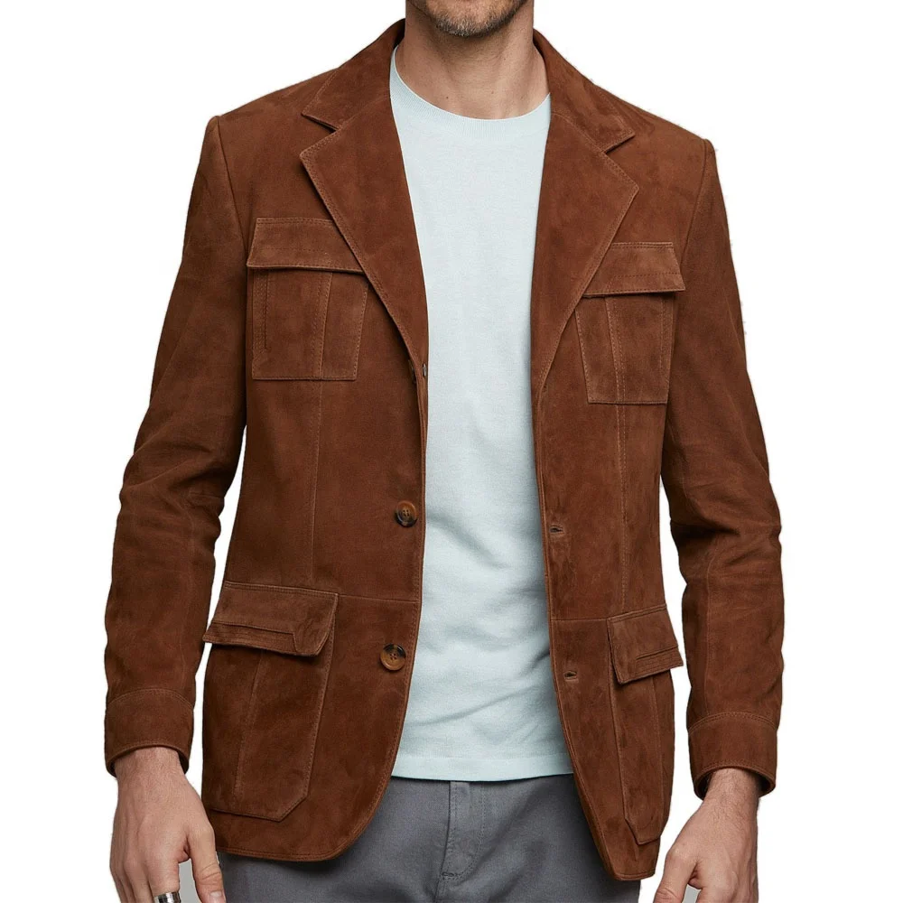 New sof Super Stylish Brown Men Leather Coat Style Jacket Fully Customized With Original Sheepskin Front closure Style buttoned