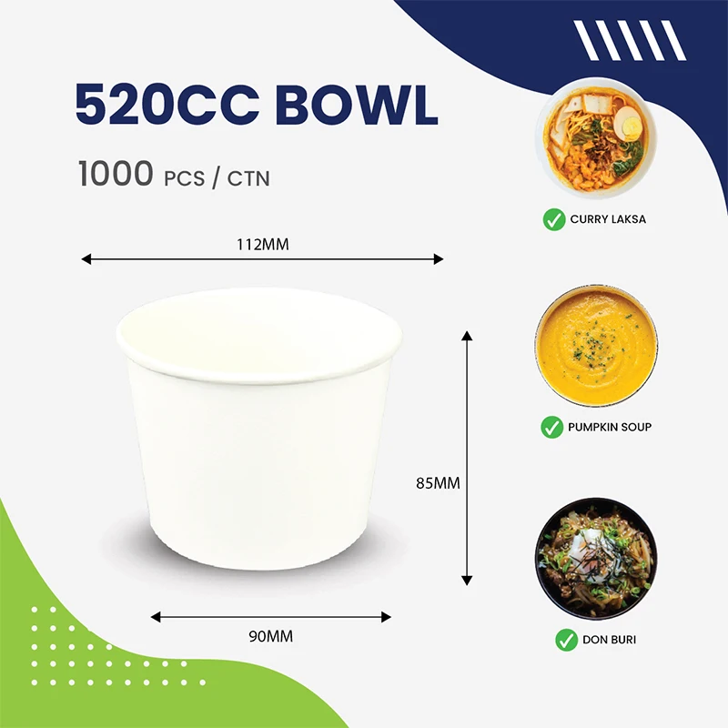 OEM 520cc белый контейнер для пищевых продуктов устойчивый к смазке одноразовая бумажная чаша торта суши шоколада упаковка на вынос