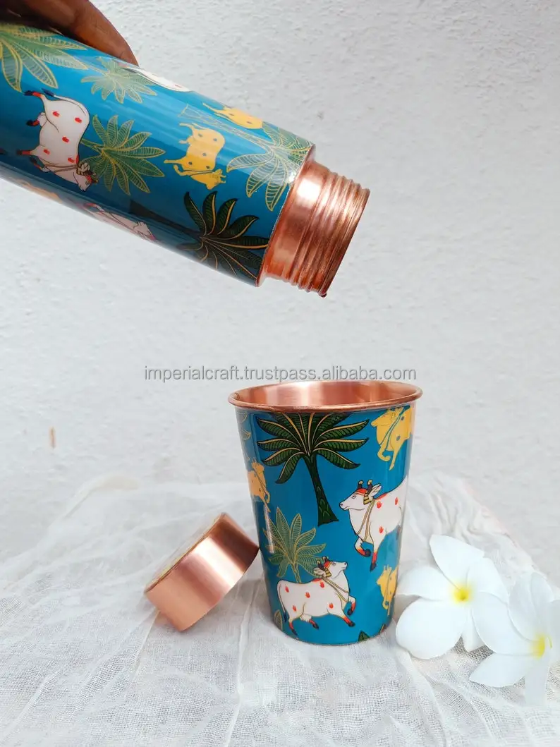 hot selling  copper water bottle cow  printed copper bottle for daily use special for gym running time