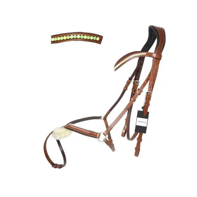 Horse Mexican Brown Leather Bridle crystal decorative.