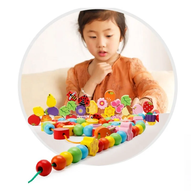Wooden Cartoon  String Beads Game Tree Toys Children Hand eye Coordination education set toys kids educational