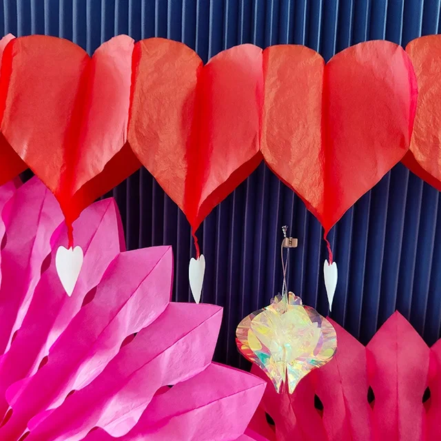 heart shape of honeycomb paper garland for wedding decoration
