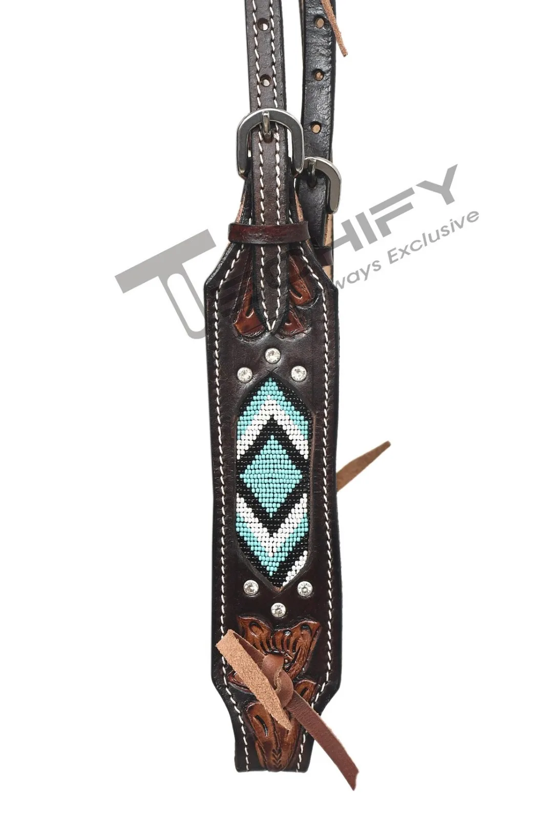 Genuine Leather Western Beaded One Ear Headstall & Breast Collar Set at affordable price