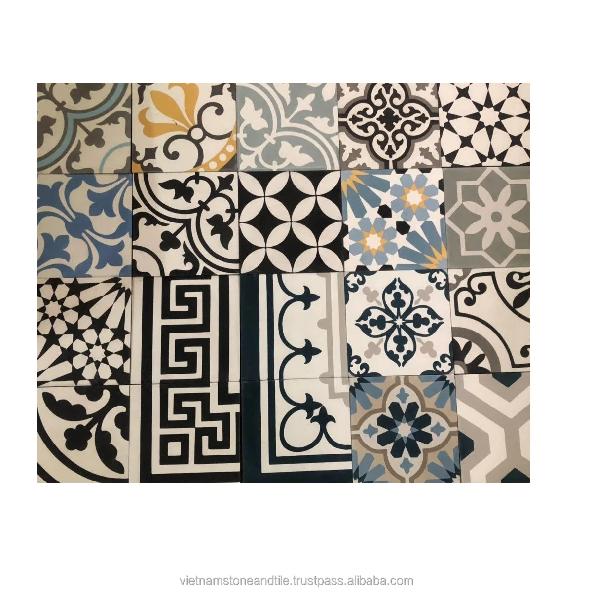 Handmade Classic Hydraulic Pressed Cement Tiles Colorful with Many Surfaces Finish Anti-Slip Wall and Floor Cladding Restroom