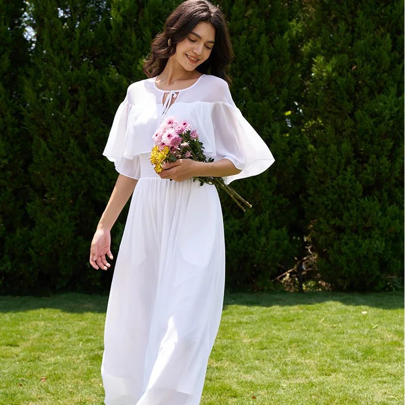 2024 олаеса vestido blanco повседневное белое церковное платье богемное Платье-накидка Элегантные Простые Длинные Макси шифоновые платья для женщин