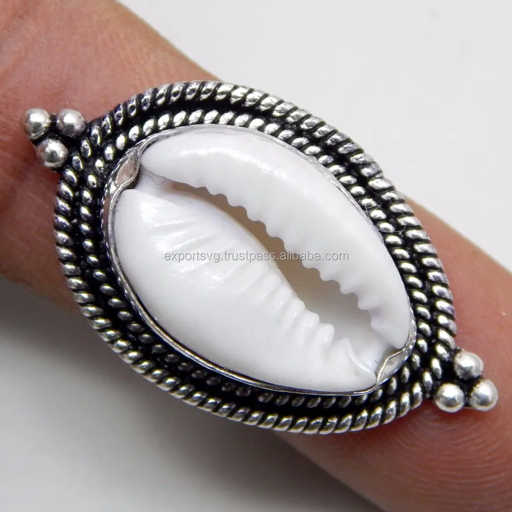 Shell Ring with Twist Sterling Silver Ring Statement Bohemian Boho Cowrie High Quality Ring Gift For Her Jewelry