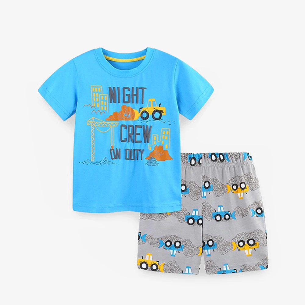 2024 Toddler boy outfits Snug Fit Cartoon Vehicle Printed T-shirt and Shorts Two piece kids summer clothing set