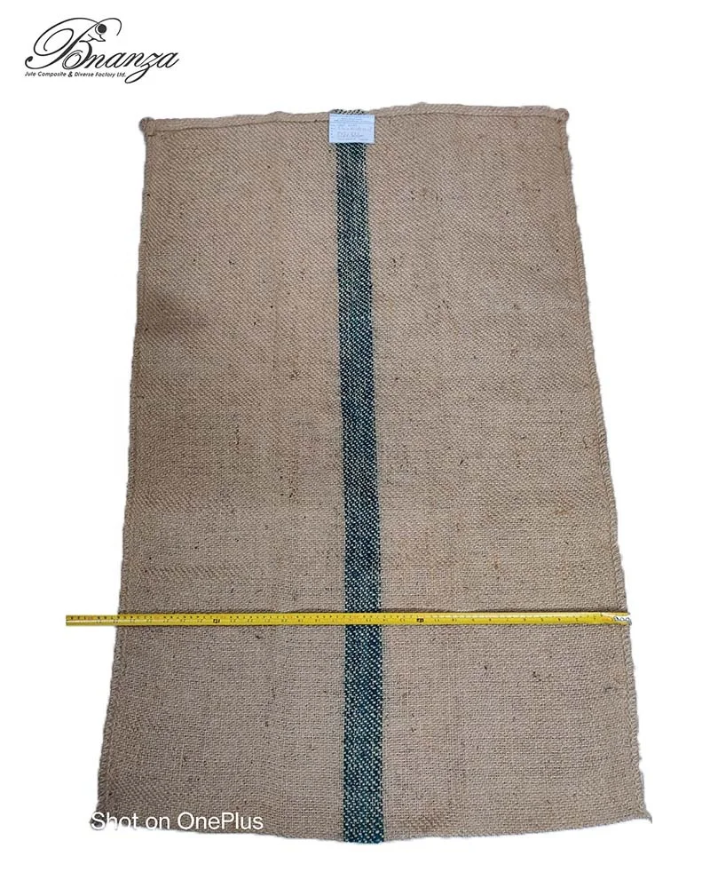 EXPORT QUALITY LIGHT CEES JUTE BAG 75CM 120CM WEIGHT 1100GRAMS 2 INCH GREEN LINE ON BOTH SIDES FOR 80-100 GRAIN