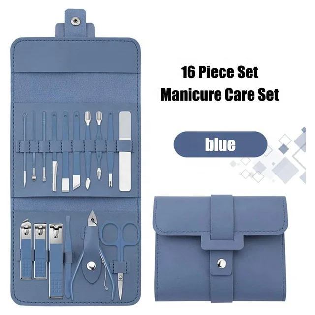 16 in 1 PU Color Manicure Set Professional Nail Clippers Manicure Set Pedicure Kit Nail Clipper Women Men Travel Nail Tool Kit