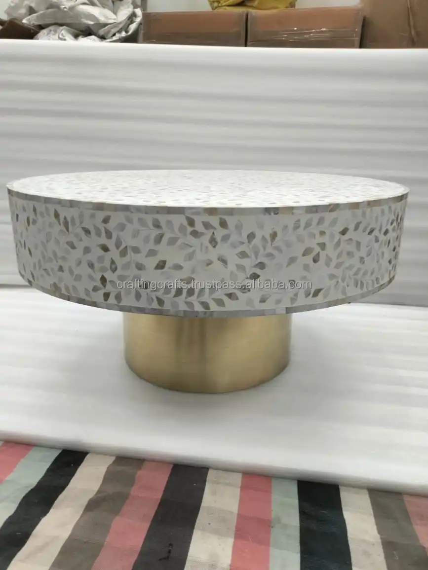 mother of pearl coffee table handmade by skilled artisans wholesale bone inlay coffee table for sale in bulk