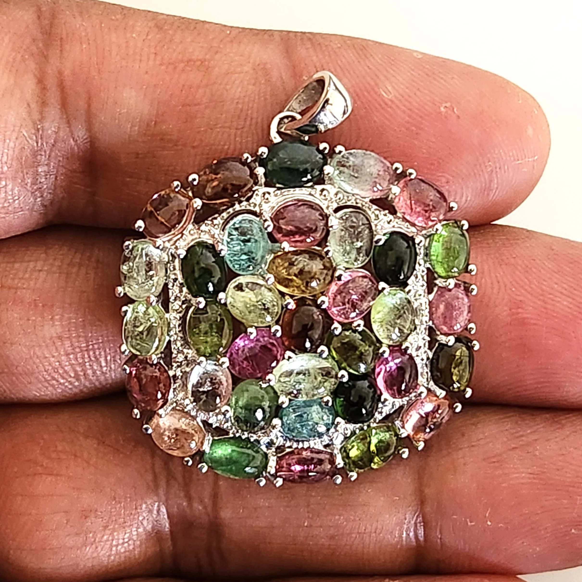 Multicolored Tourmaline Gemstone 925 Sterling Silver Gemstone Pendants for Necklace Jewelry
