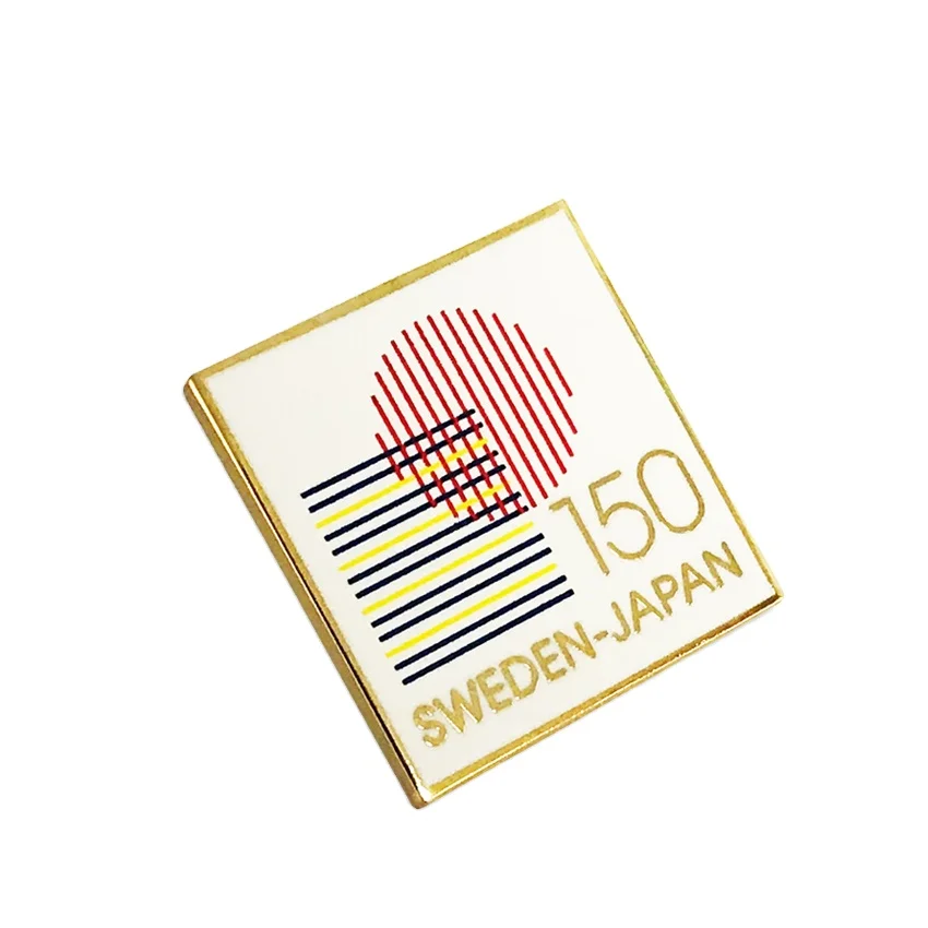 Custom Simple Design Square Shaped Sweden and Japan Lapel Pin Soft Enamel Pin