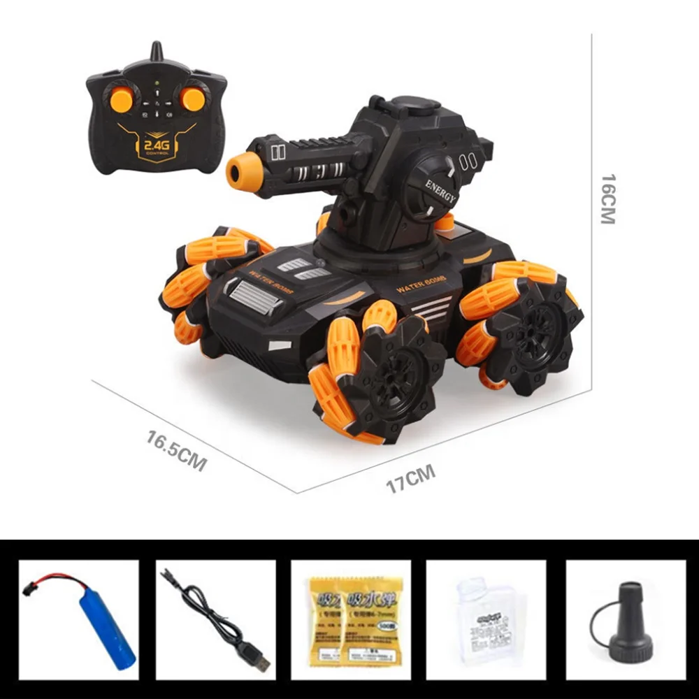 
Amazon Top Selling Water Bomb Tank Battle Car Remote Control Car Rotating Turret With Spray RC Stunt Car 
