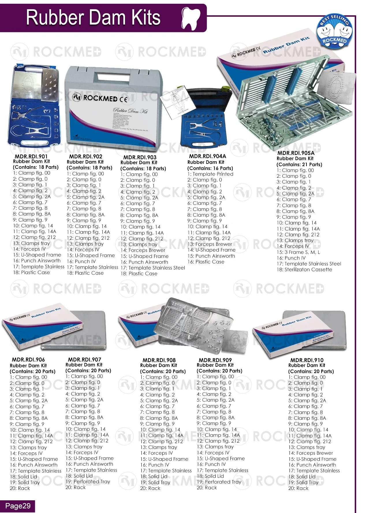 Rubber Dam Kit Starter with Frame Punch Clamps Dental Instruments by ROCKMED Industries
