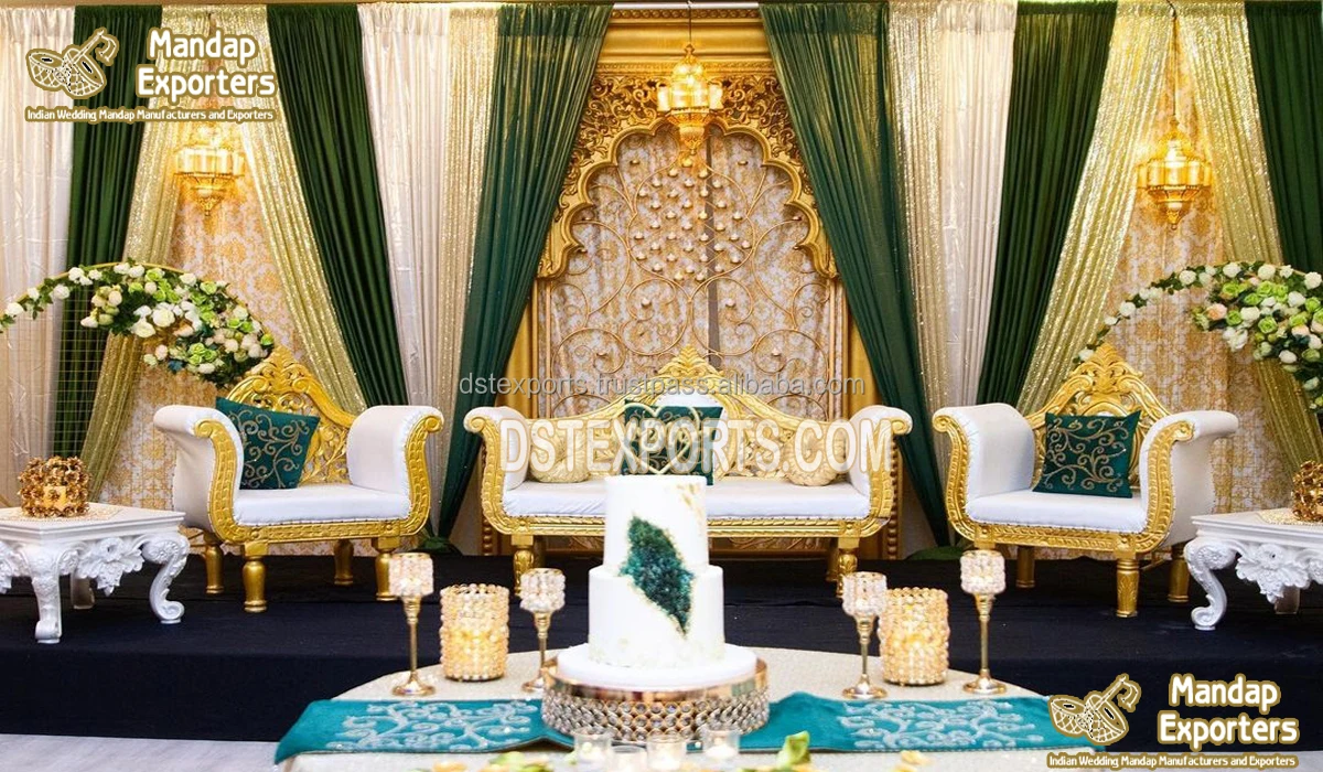 Stunning Silver Finish Bride Groom Sofa Set Asian Wedding Bridal Loveseats for Stage Wedding Silver Stage Throne Sofa Chairs
