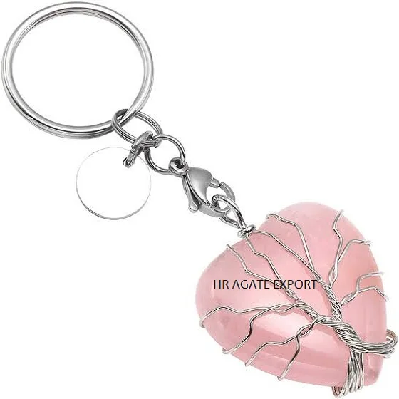 wholesale supplier natural crystals healing stone pink rose quartz pencil point gemstone bulk keychain for sale