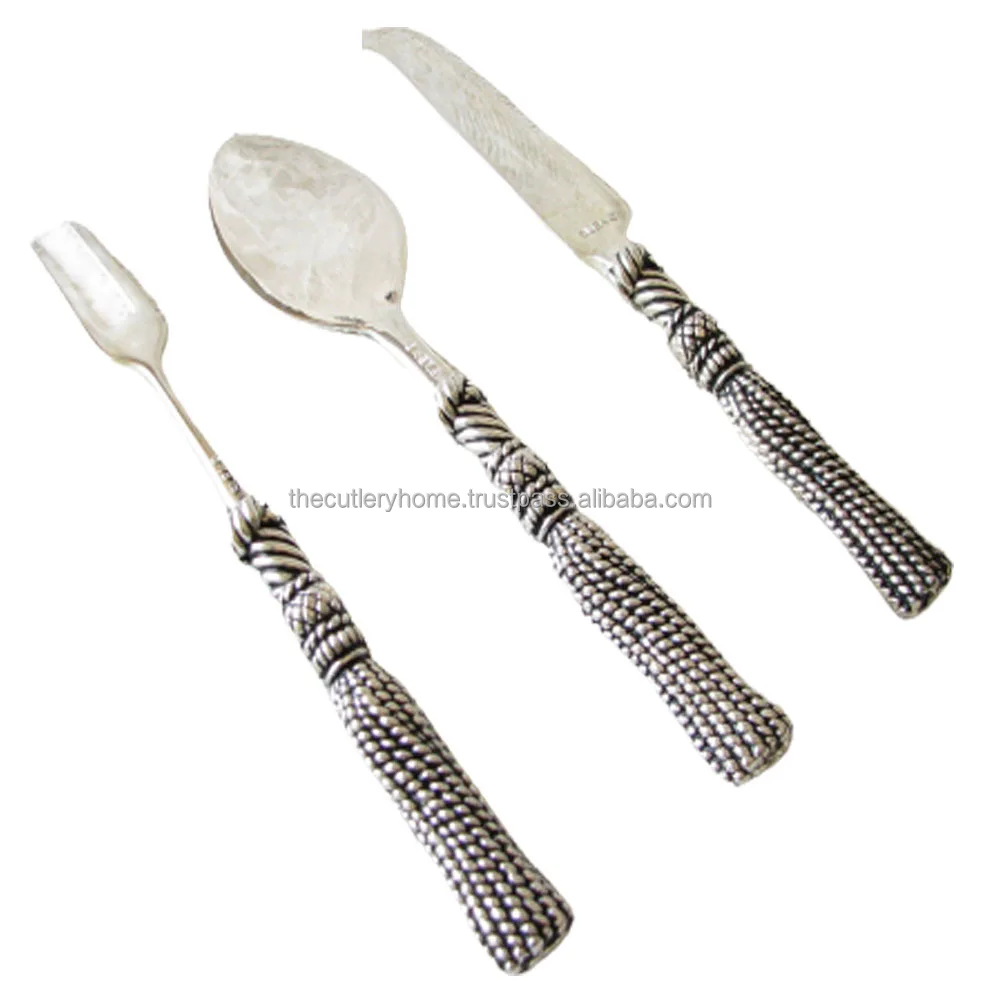 Stainless Steel Cheese Set with Rustic Handmade Brass Nickel Platted Handle Decorative Brass Cheese Set