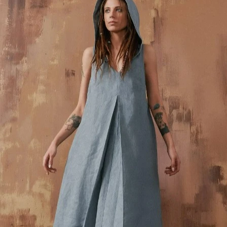 New Arrivals women long 100% linen floor length sleeveless linen long hoodie maxi with pocket linen dress
