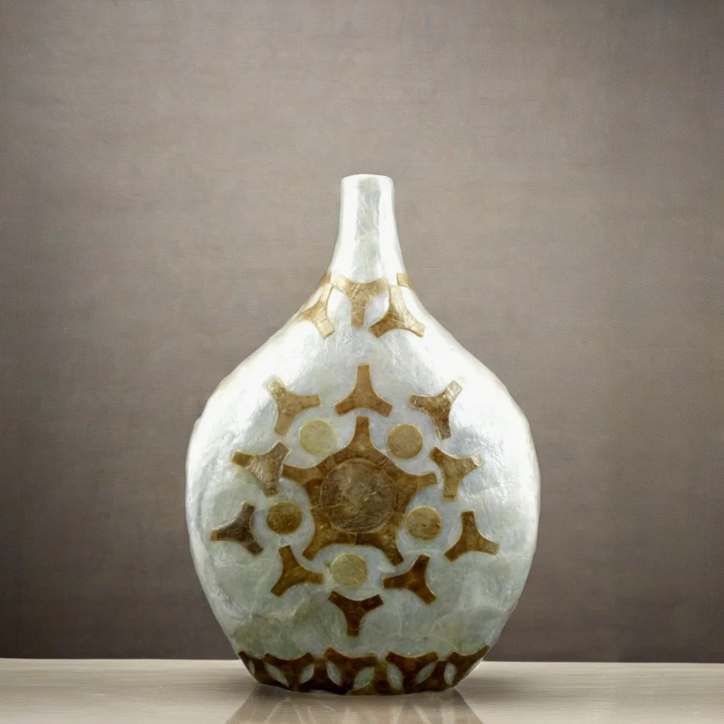 Trending Luxury Handicraft Capiz Shell Vase Unique Home Decor with Resin Material Floral Pattern and Flower Pot