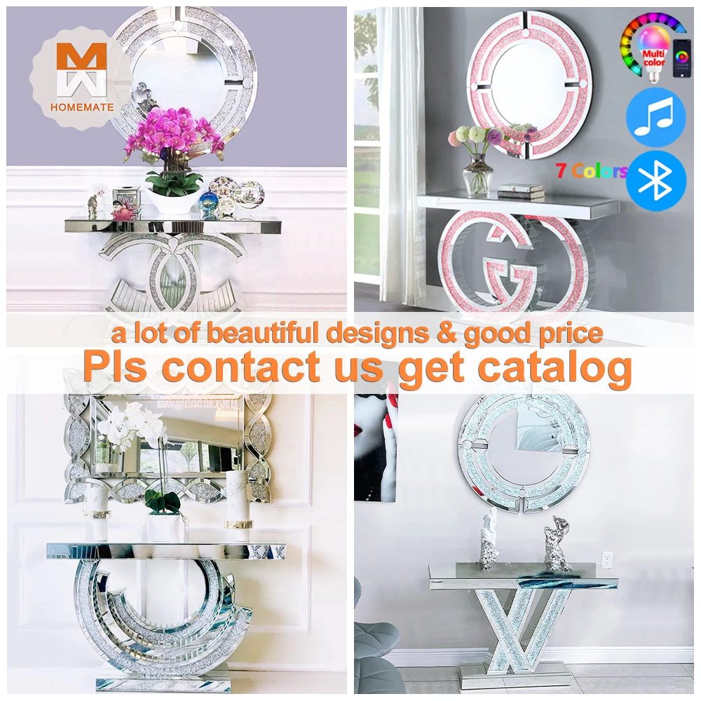 Sparkling Elegant Mirrored Console Table Crushed Diamond