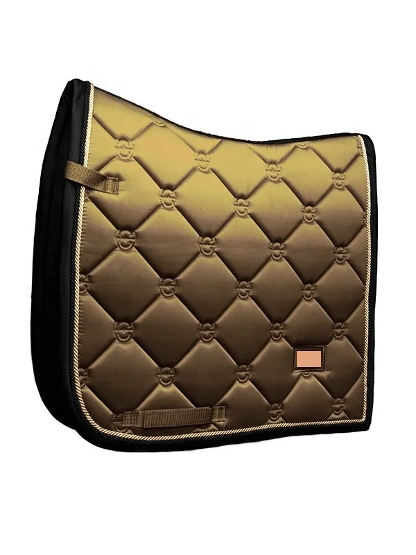 Equestrian Satin/Polyester  Saddle Pad in Emerald with Custom Piping with Metal Logo Plate 2021
