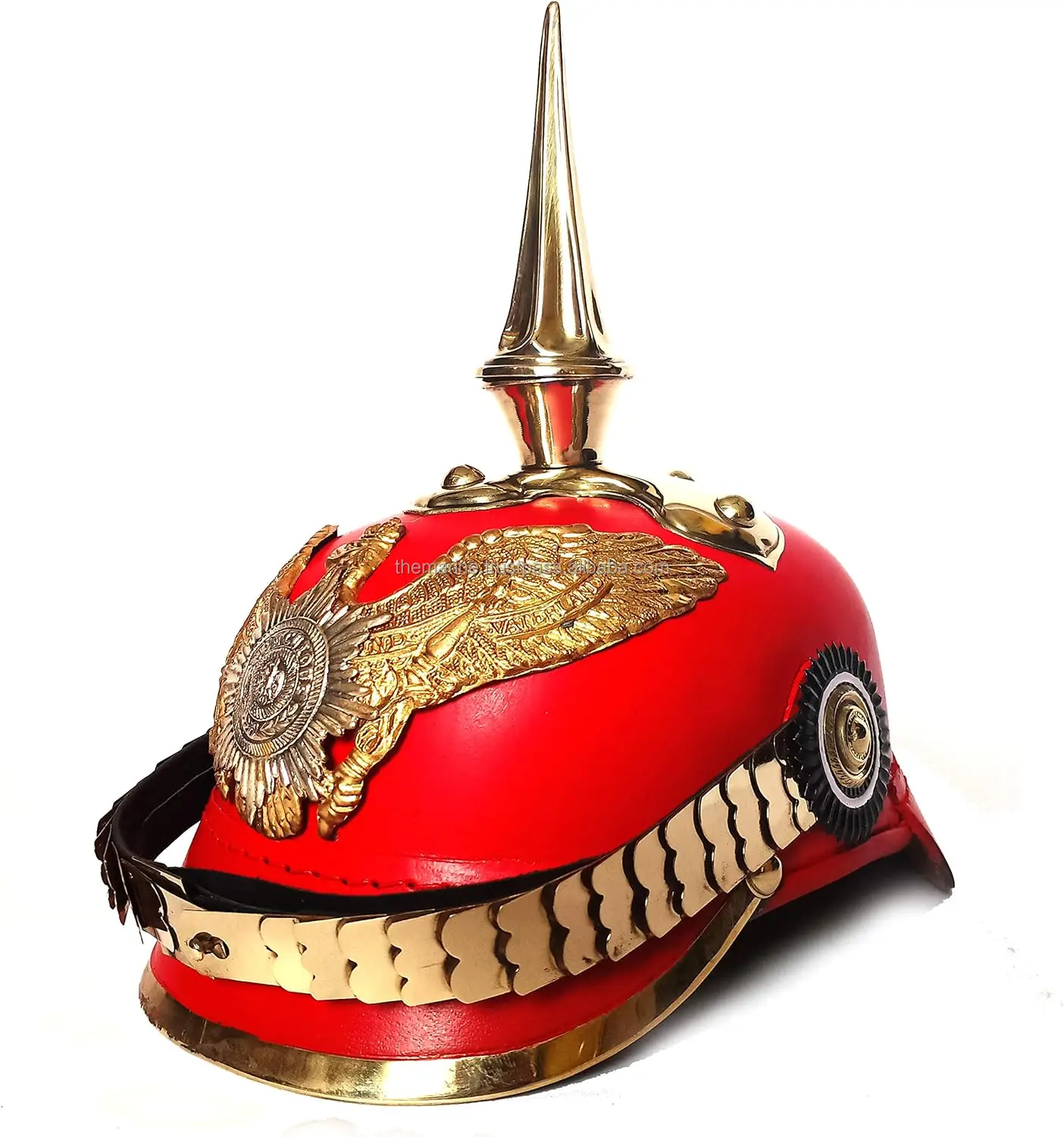 Красный кожаный немецкий шлем Pickelhaube средневековый имперский прусский латунный военный офицер с шипами мужской костюм