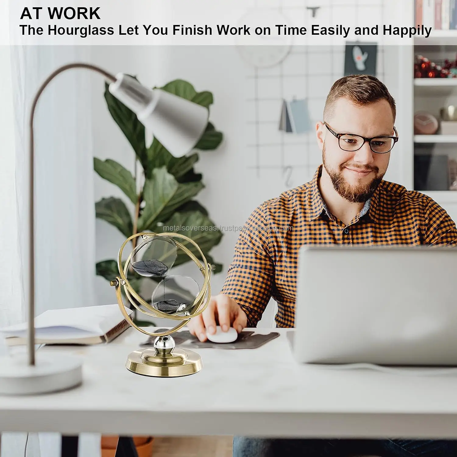 Unique Design  Brass Hourglass 60 Minute 720 Degree Rotating Vintage Metal Sand Timer  Large Black Sand Watch 60 Min