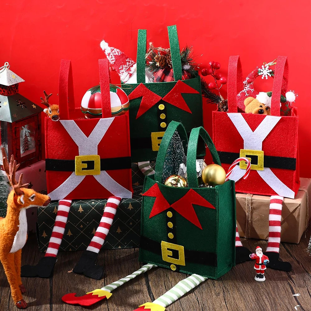 Upin 8 Pcs 16.9 x 5.9 Inches Elf Pants Felt Gift treat Handbag Large Christmas Candy Bag