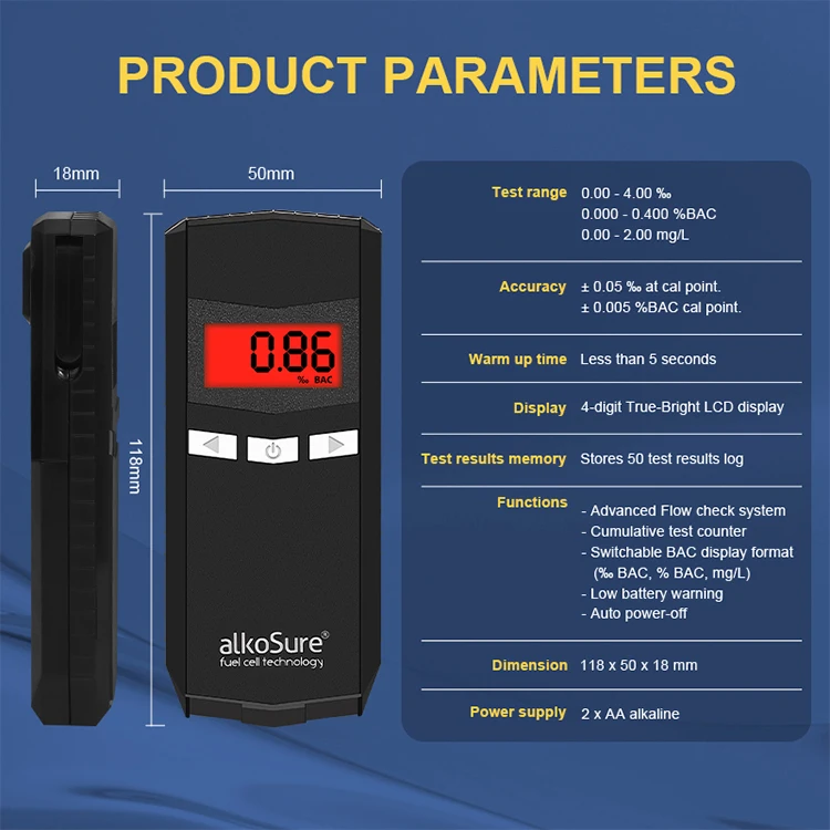 Top Seller Portable Electrochemical Alcohol Tester Short Warm Up Time Low cost