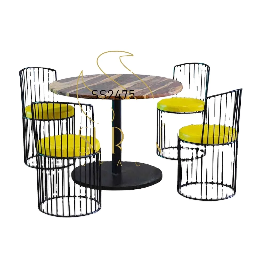 High Quality Solid Wood Metal Combo Bistro Bakery Cafeteria Dining Set Available for Restaurant at Affordable Market Price