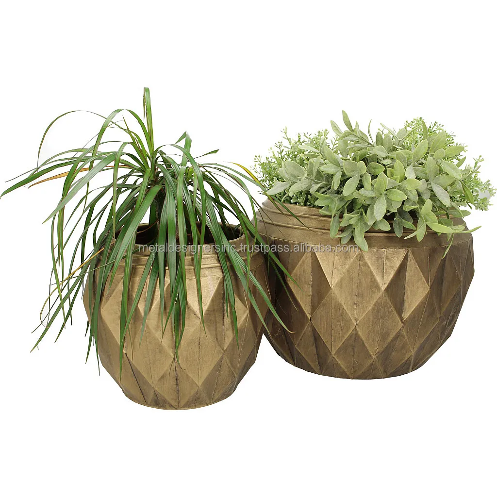 Set of 2 Aged Metal Diamond Planters Amazing and different attractive look planters