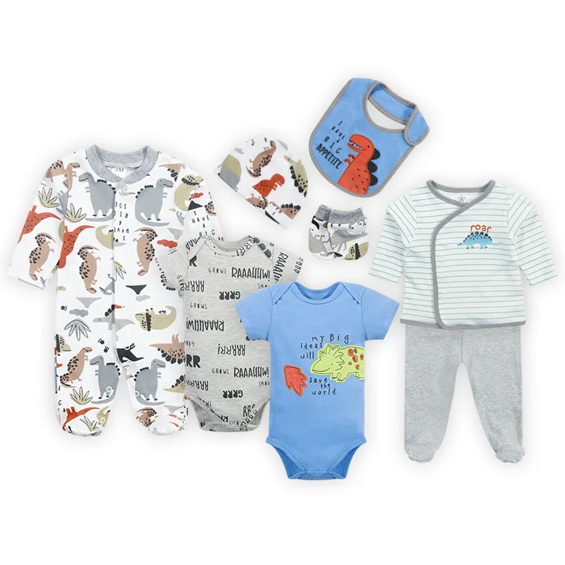 Fashion 8pcs New Born Clothing Sets  Cotton Infant Boy Baby Footed Pajamas Romper Gift baby christmas clothes