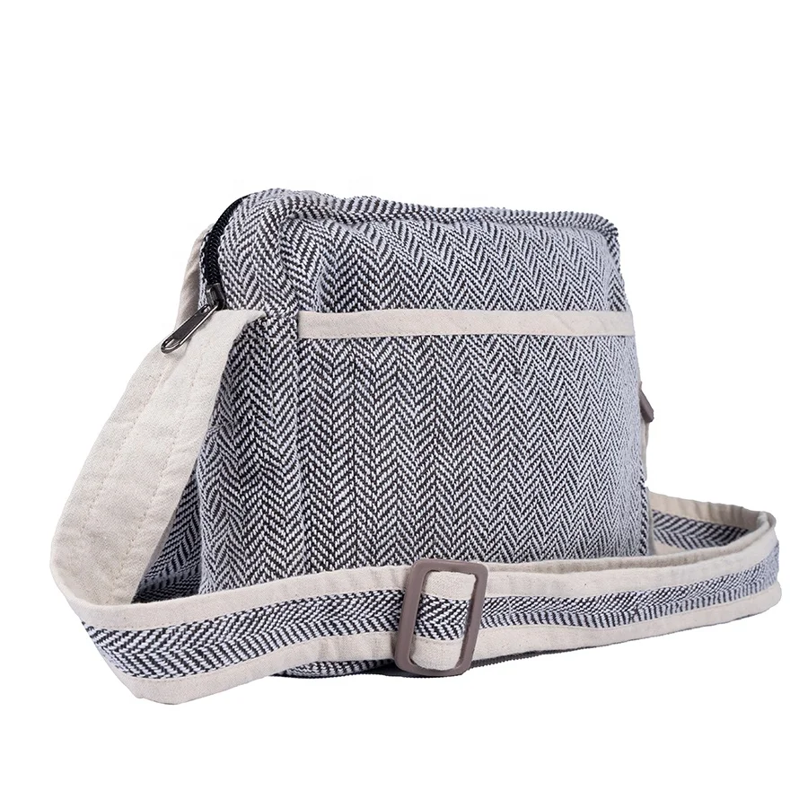 Linen Messenger bag shoulder sling adjustable strap unisex design fish-bone pattern travel documents carry bags passport bags