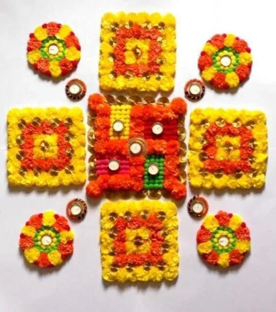 Handmade Marigold Flower Rangoli Decorative Tea Light Holder Candle Holder Diwali Decor Wedding decor Candle Holder