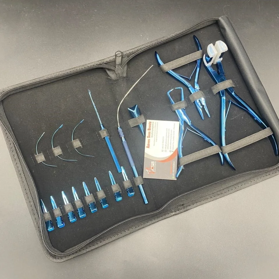 Blue Plasma Tape In Hair Extension Pliers & Thread tools Kit With Hair Parting Section Clips Needles Pulling Hook Loop Scissor