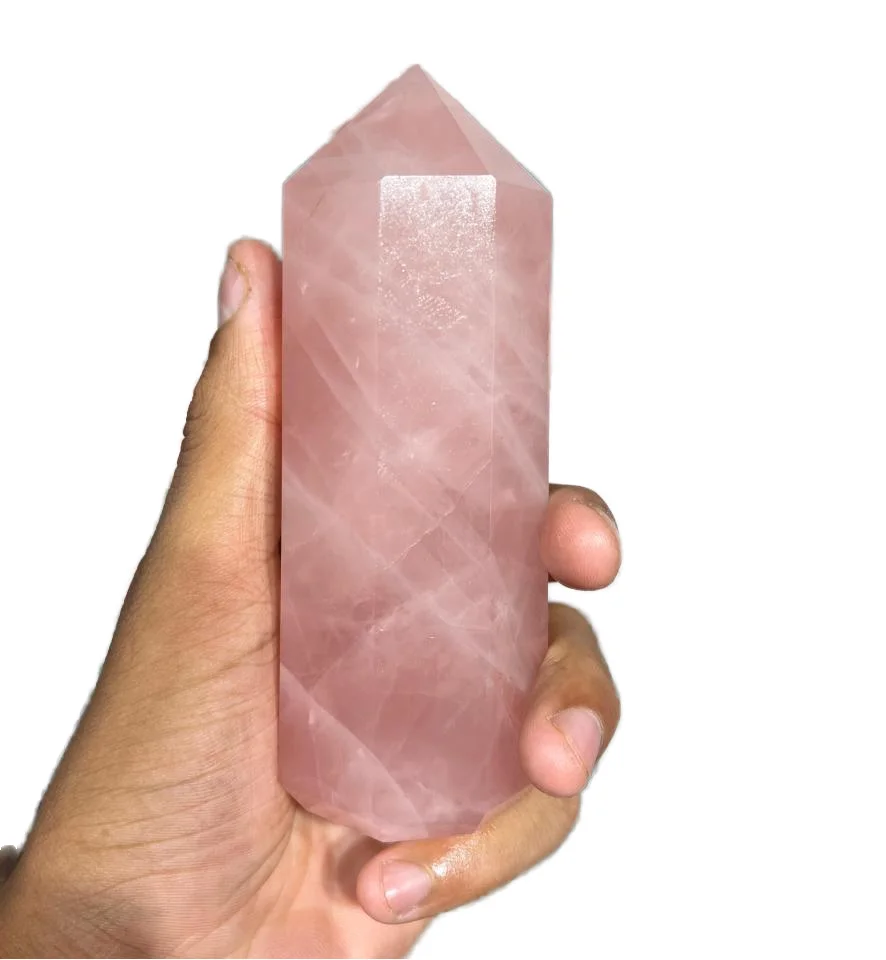 Love Quartz Tower Natural Pink Rose Quartz Tower Point Healing Crystal Rose Quartz Point Wand Feng Shui Tower For Decoration