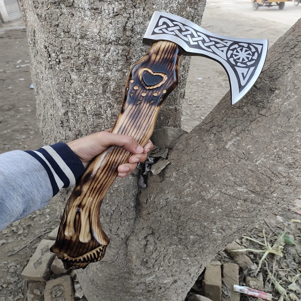 Топор ручного изготовления из 5160 стали с Гравированными ручками и кожаной обмоткой