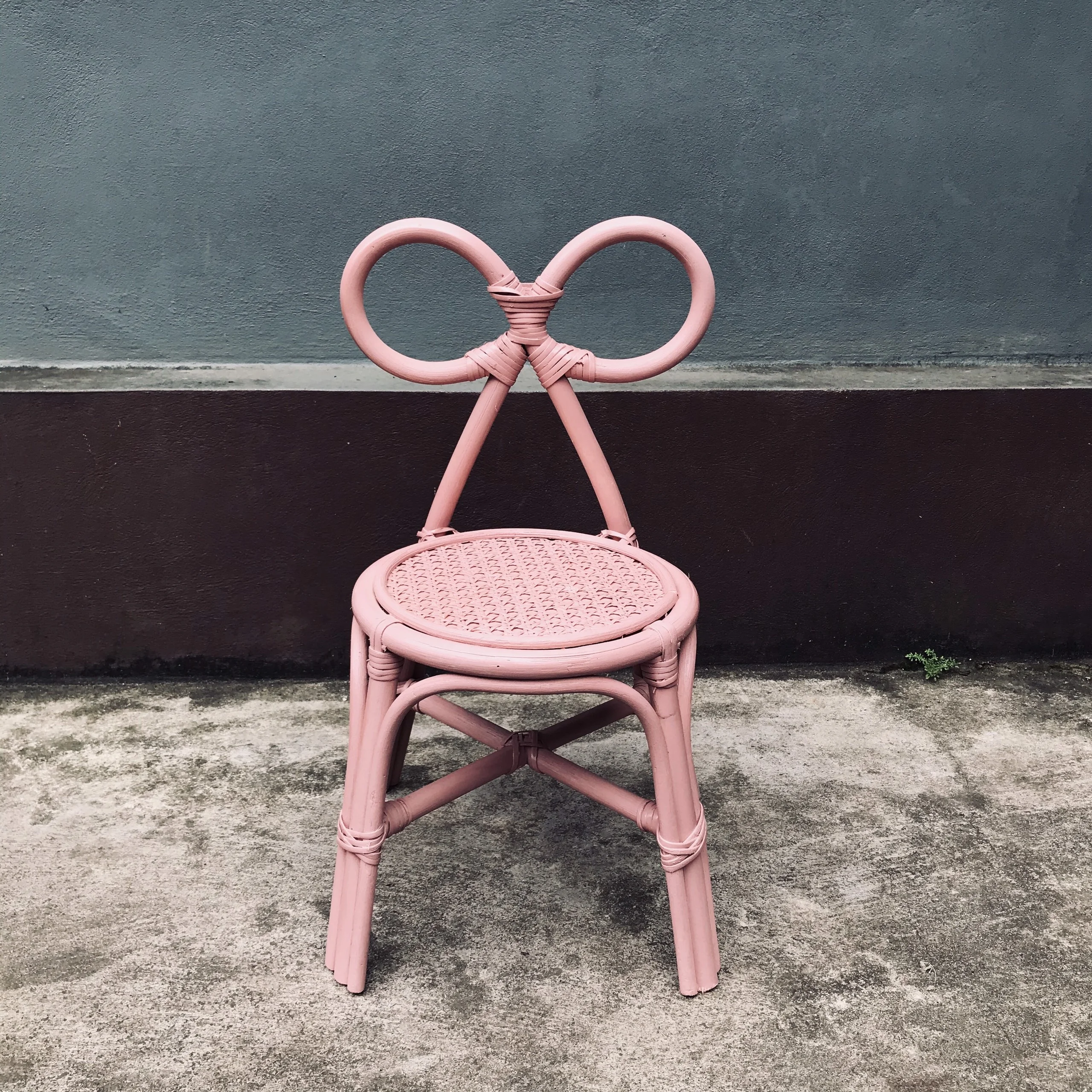 Handmade Pink Rattan Baby Kids Chair