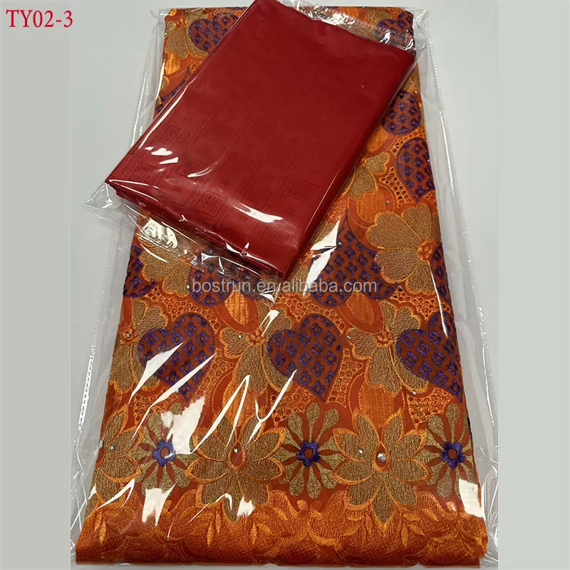 TY02   voile lace fabric african swiss 5+5 Yards/Set African Bazin Riche Brode Fabric With Swiss Cotton Lace Fabric