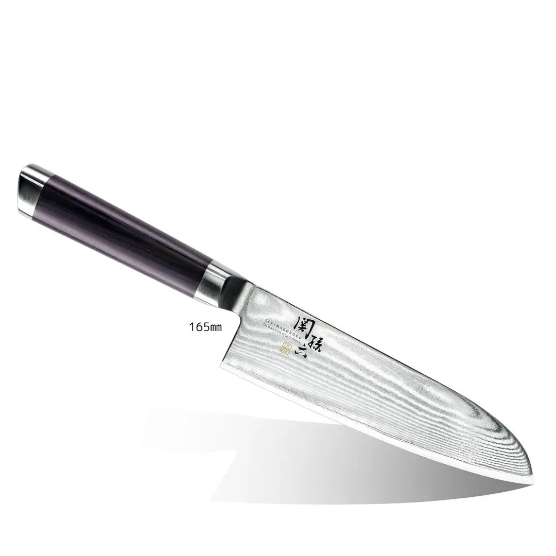 Японский кухонный нож 165 мм из дамасской стали Santoku универсальный поварский с деревянной ручкой нержавеющей