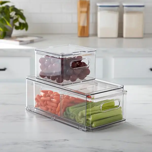 Small Transparent Modern Design Deep Storage Organizer Container Bin Household Food Organization Clear Plastic Fridge Stackable
