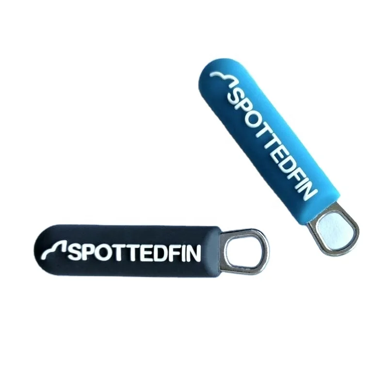 High Quality Custom Style Round Edges Raised Logo Rubber with Metal Zipper Pullers