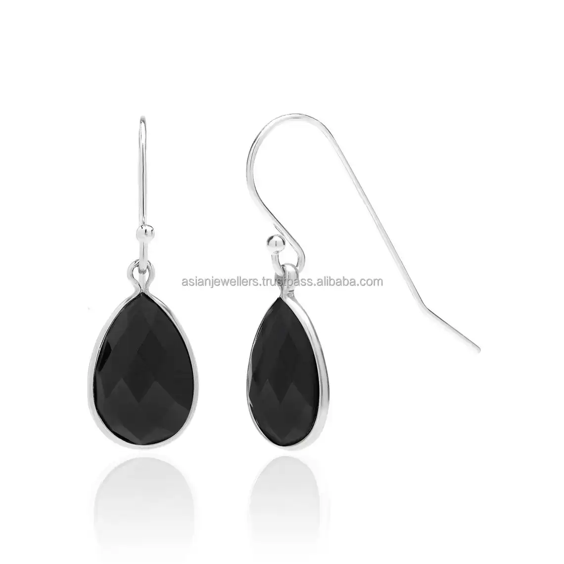 92 sterling silver Black Onyx gemstone gold vermeil bezel earrings