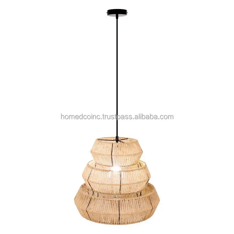 Premium Quality low price Custom Handmade Natural Jute Rattan chandelier Pendant Hanging Lamp Light ceiling lamps For Home Decor