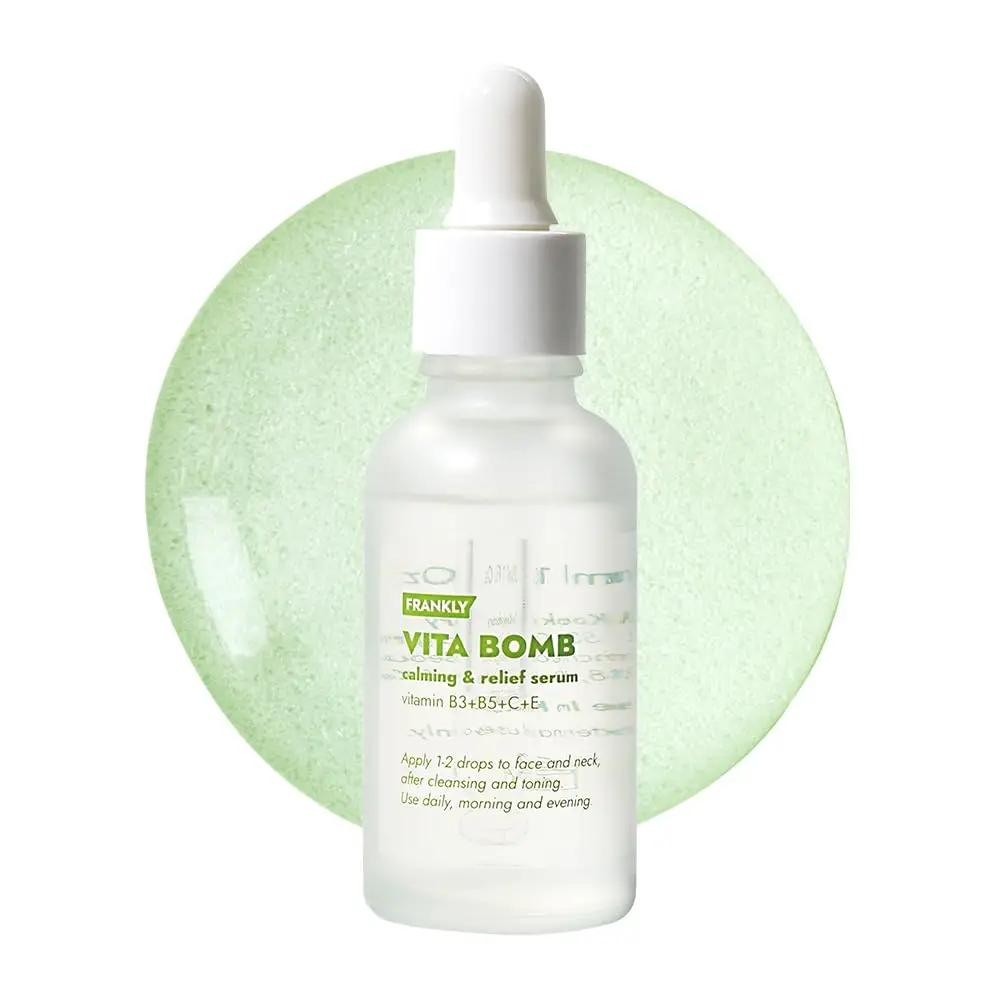 FRANKLY Vita Bomb Serum Korean Liquid Face Serum Hyaluronic Acid Niacinamide Panthenol Vitamin C Vitamin E Dry Skin Brightening