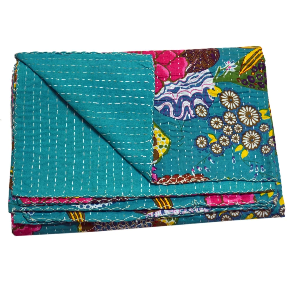 Хлопковое двустороннее покрывало kantha одеяло индийское постельное белье богемное ручной работы Королевский размер KQSP100