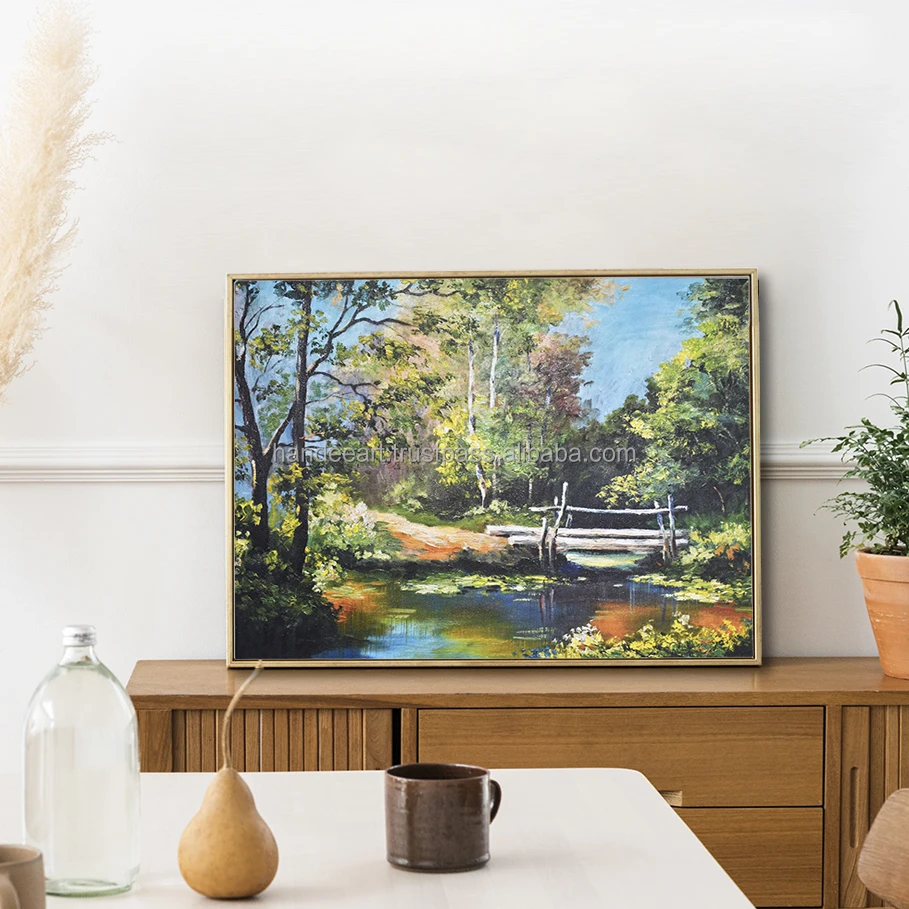 Wholesale Factory Low Price Bridge in The Forest Oil Painting on Canvas Art Print Oil Painting Colors