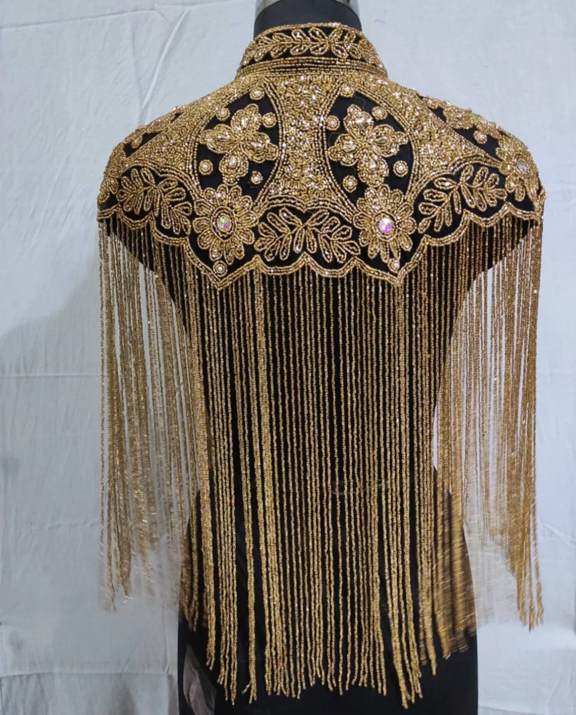 High Fashion Sexy Tulle Long Fringed women Bespoke Blouse/capes for Girls Top Clothing Hand Embroidered and beaded