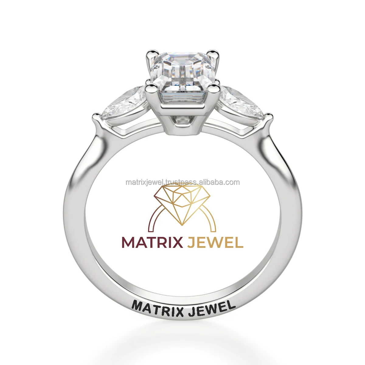 Radiant Cut Moissanite Diamond And Pear Cut Two Tones Diamond  Three Stone Half Eternity Anniversary Ring